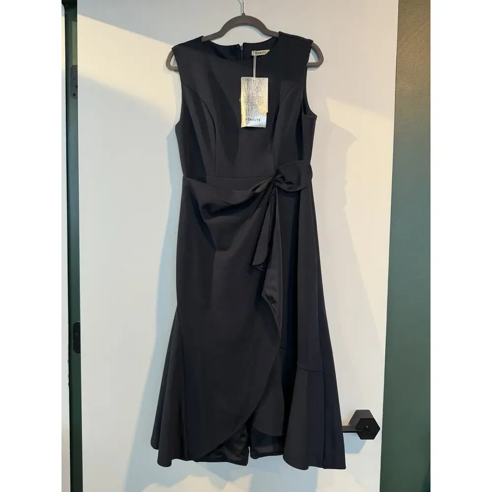 Fehaute Sleeveless Midi A-line Dress with Waist Twist in Navy - Size 8, NWT